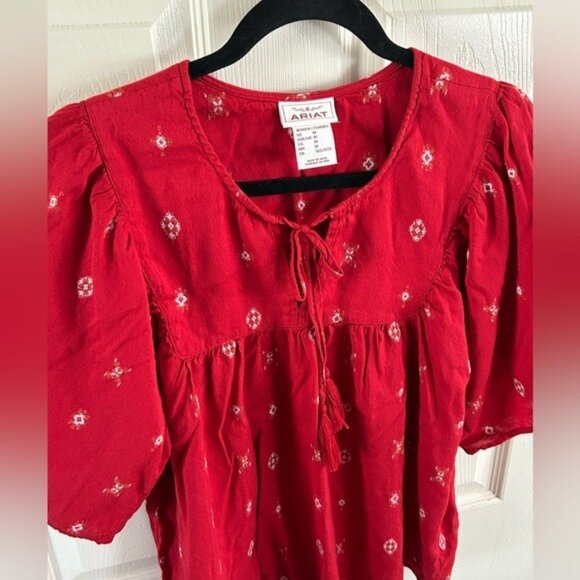 Ariat Red Western Boho Lightweight Bohemian Shirt Blouse Sz Medium - Picture 15 of 16